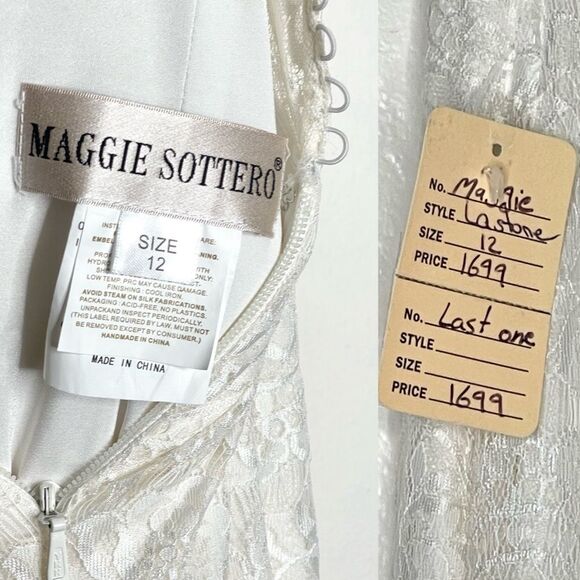 Maggie Sottero Dorian 8MS563 All-over Lace Beaded Straps Wedding Dress, Size 12 - Picture 14 of 16